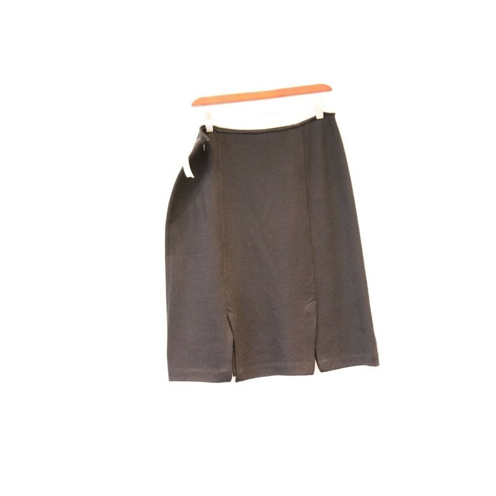 St. John Collection Women's Size US8 Medium Black Pencil Skirt Front Slit Mini - Picture 6 of 7